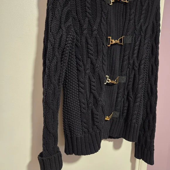 Ralph Lauren Black Cable Knit Turtleneck Sweater with Gold Buckles - Picture 5 of 11